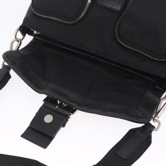 PRADA Shoulder Bag Leather Nylon Black Silver BR2417 Auth am12894V