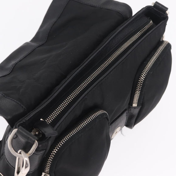PRADA Shoulder Bag Leather Nylon Black Silver BR2417 Auth am12894V