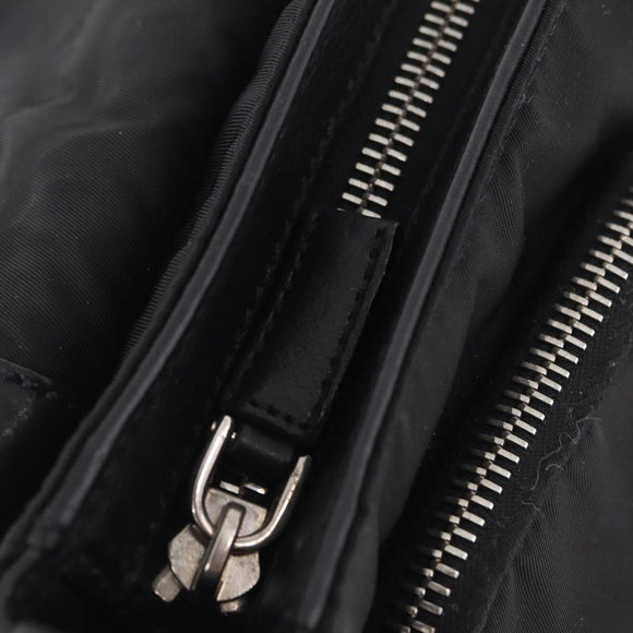 PRADA Shoulder Bag Leather Nylon Black Silver BR2417 Auth am12894V