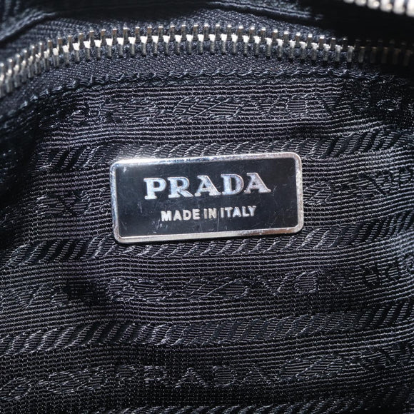PRADA Shoulder Bag Leather Nylon Black Silver BR2417 Auth am12894V