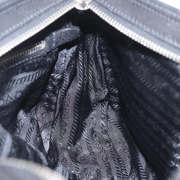 PRADA Shoulder Bag Leather Nylon Black Silver BR2417 Auth am12894V