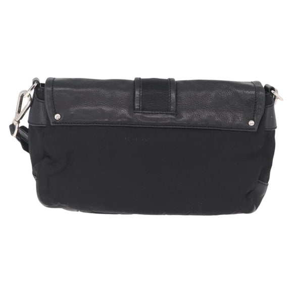 PRADA Shoulder Bag Leather Nylon Black Silver BR2417 Auth am12894V