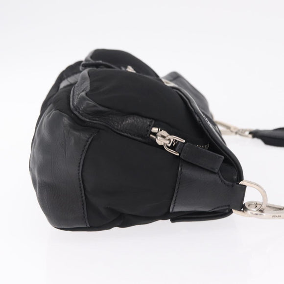PRADA Shoulder Bag Leather Nylon Black Silver BR2417 Auth am12894V