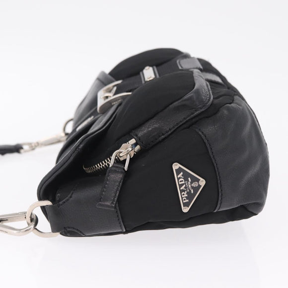 PRADA Shoulder Bag Leather Nylon Black Silver BR2417 Auth am12894V