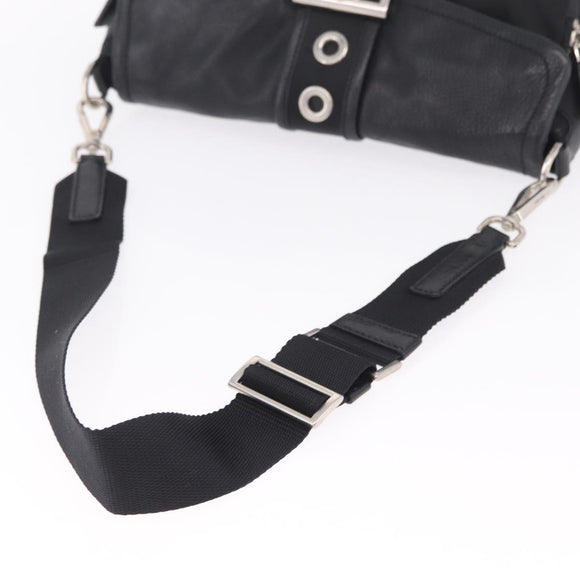 PRADA Shoulder Bag Leather Nylon Black Silver BR2417 Auth am12894V