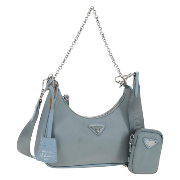 PRADA Hand Bag Nylon 2way Light Blue Silver Auth am12895A