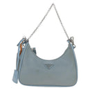PRADA Hand Bag Nylon 2way Light Blue Silver Auth am12895A-2