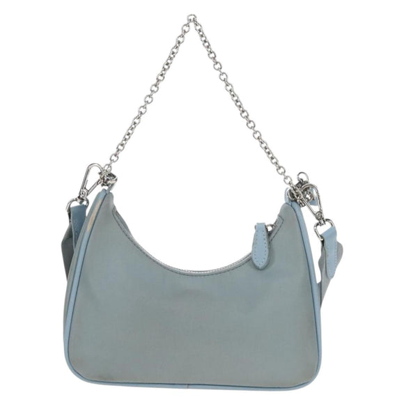 PRADA Hand Bag Nylon 2way Light Blue Silver Auth am12895A