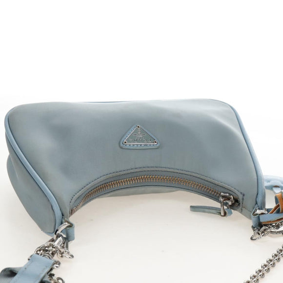 PRADA Hand Bag Nylon 2way Light Blue Silver Auth am12895A