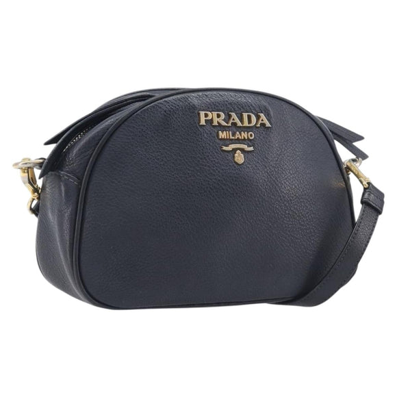 PRADA Shoulder Bag Leather Black Gold Auth am12900A
