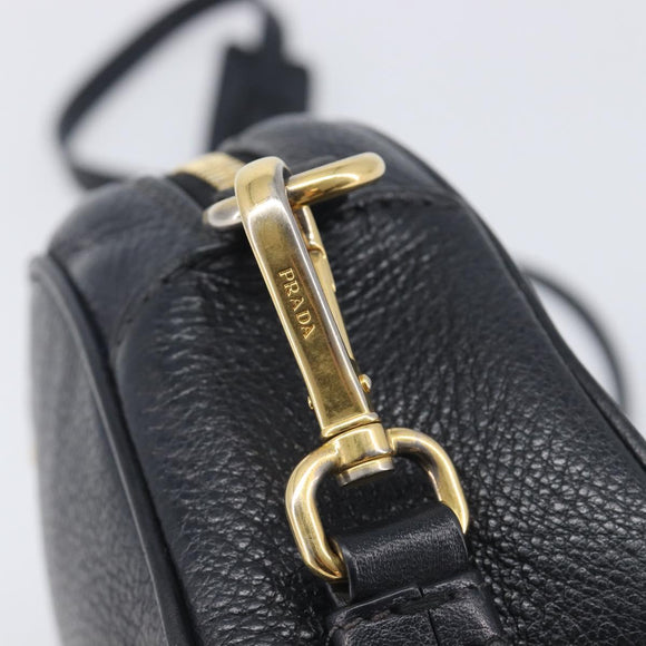 PRADA Shoulder Bag Leather Black Gold Auth am12900A