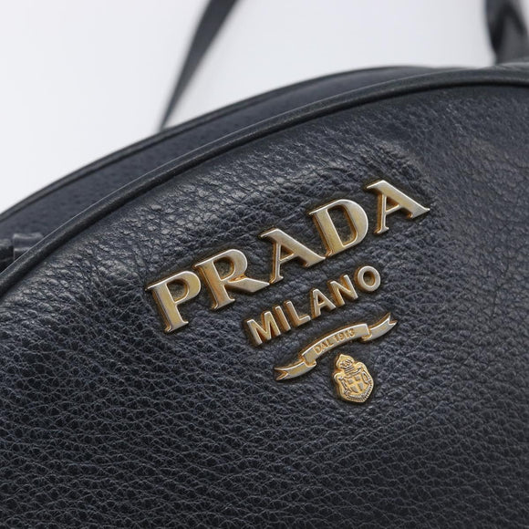 PRADA Shoulder Bag Leather Black Gold Auth am12900A
