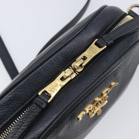 PRADA Shoulder Bag Leather Black Gold Auth am12900A