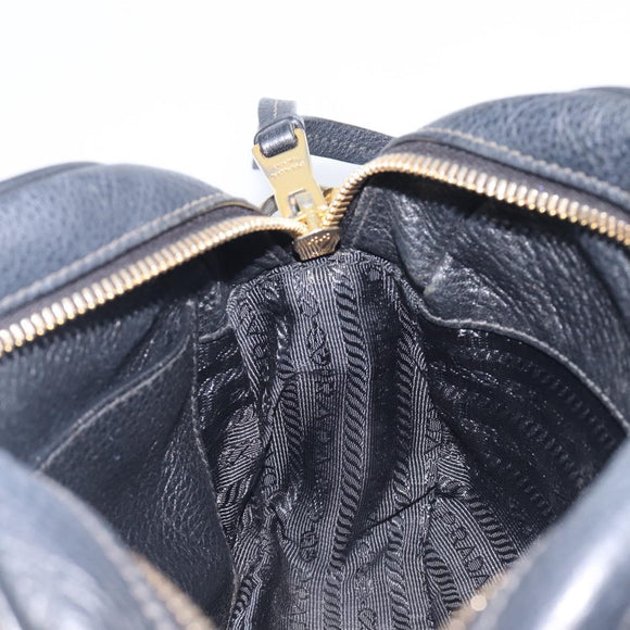 PRADA Shoulder Bag Leather Black Gold Auth am12900A