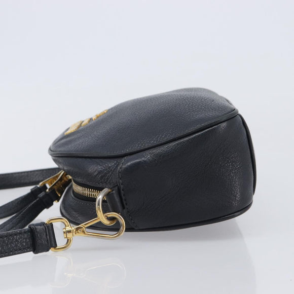 PRADA Shoulder Bag Leather Black Gold Auth am12900A