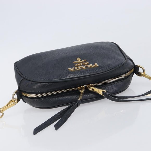 PRADA Shoulder Bag Leather Black Gold Auth am12900A