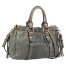 Miu Miu Side ribbon Hand Bag Leather 2way Gray Gold Auth am12902A-1