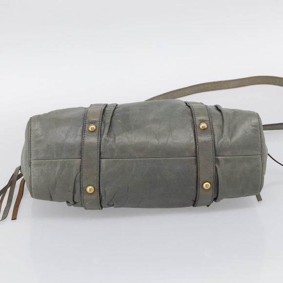 Miu Miu Side ribbon Hand Bag Leather 2way Gray Gold Auth am12902A