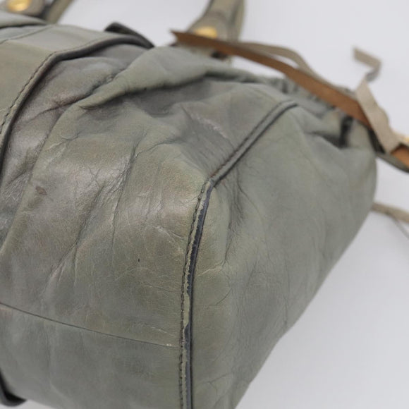 Miu Miu Side ribbon Hand Bag Leather 2way Gray Gold Auth am12902A