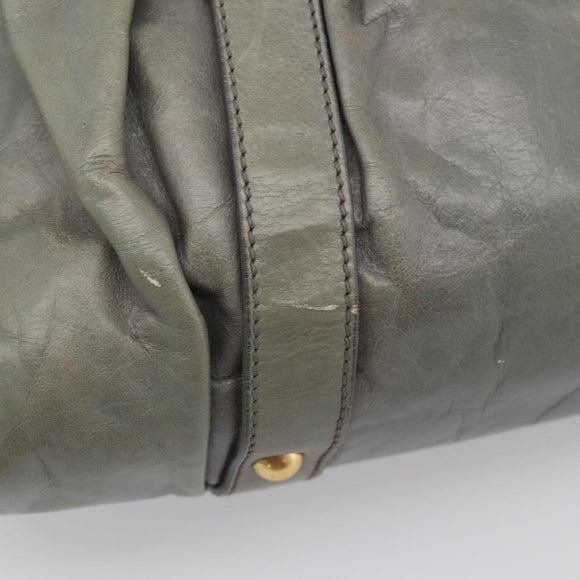 Miu Miu Side ribbon Hand Bag Leather 2way Gray Gold Auth am12902A