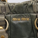 Miu Miu Side ribbon Hand Bag Leather 2way Gray Gold Auth am12902A-19