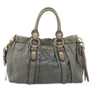 Miu Miu Side ribbon Hand Bag Leather 2way Gray Gold Auth am12902A-2