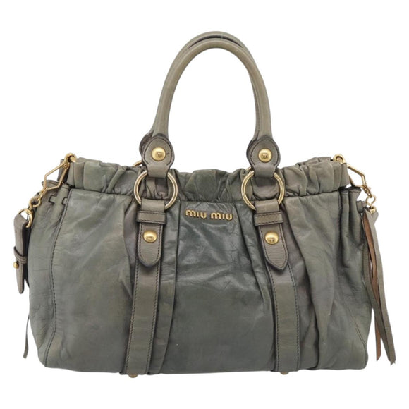 Miu Miu Side ribbon Hand Bag Leather 2way Gray Gold Auth am12902A
