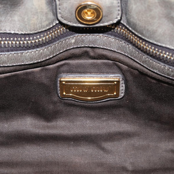 Miu Miu Side ribbon Hand Bag Leather 2way Gray Gold Auth am12902A