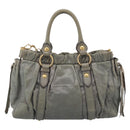 Miu Miu Side ribbon Hand Bag Leather 2way Gray Gold Auth am12902A-3