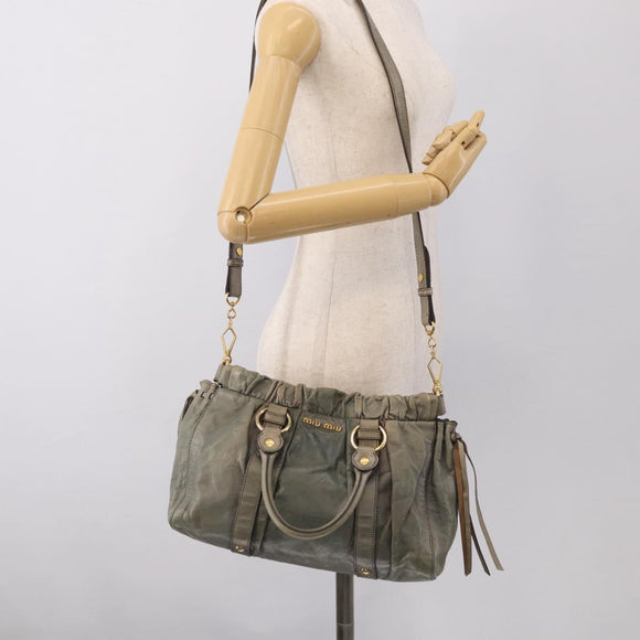Miu Miu Side ribbon Hand Bag Leather 2way Gray Gold Auth am12902A
