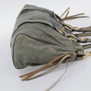 Miu Miu Side ribbon Hand Bag Leather 2way Gray Gold Auth am12902A-5