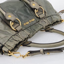 Miu Miu Side ribbon Hand Bag Leather 2way Gray Gold Auth am12902A-6