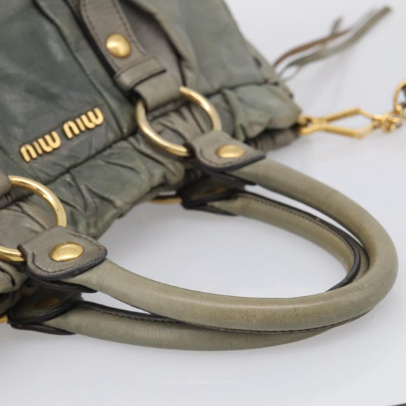 Miu Miu Side ribbon Hand Bag Leather 2way Gray Gold Auth am12902A
