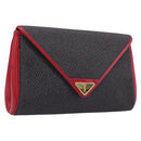Saint Laurent Clutch Bag Leather Canvas Red Gray gold Auth am12909A-1