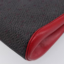 Saint Laurent Clutch Bag Leather Canvas Red Gray gold Auth am12909A-11
