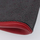 Saint Laurent Clutch Bag Leather Canvas Red Gray gold Auth am12909A-12