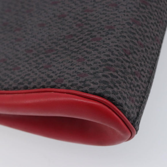 Saint Laurent Clutch Bag Leather Canvas Red Gray gold Auth am12909A