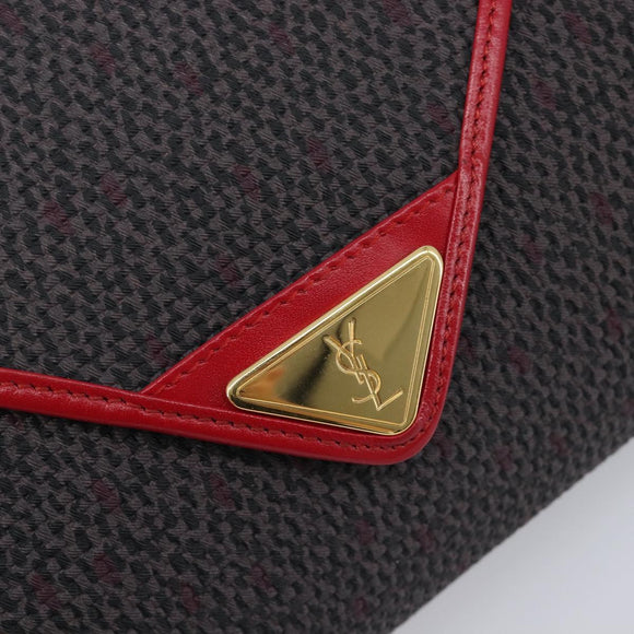 Saint Laurent Clutch Bag Leather Canvas Red Gray gold Auth am12909A