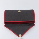 Saint Laurent Clutch Bag Leather Canvas Red Gray gold Auth am12909A-14