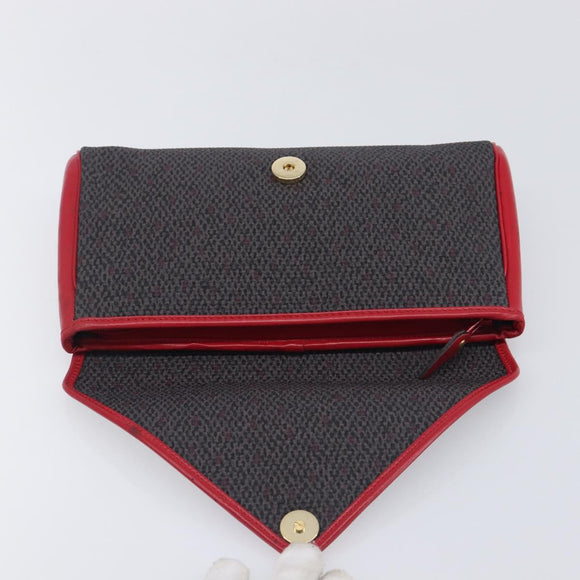 Saint Laurent Clutch Bag Leather Canvas Red Gray gold Auth am12909A