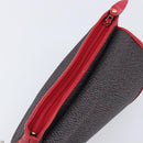 Saint Laurent Clutch Bag Leather Canvas Red Gray gold Auth am12909A-15