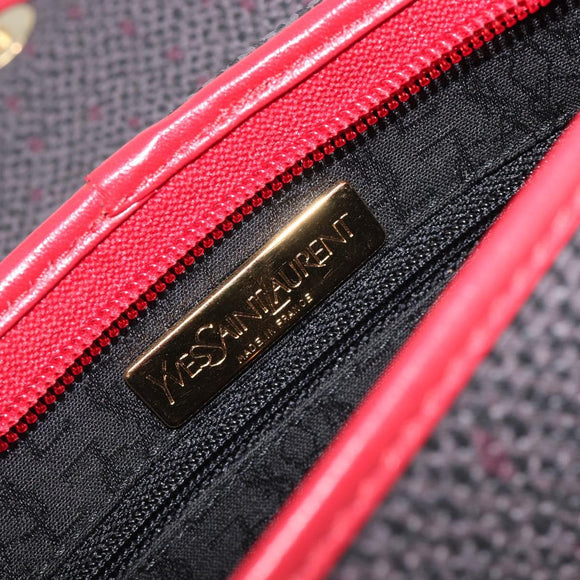 Saint Laurent Clutch Bag Leather Canvas Red Gray gold Auth am12909A