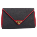 Saint Laurent Clutch Bag Leather Canvas Red Gray gold Auth am12909A-2
