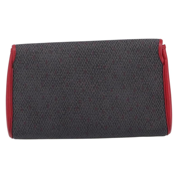 Saint Laurent Clutch Bag Leather Canvas Red Gray gold Auth am12909A