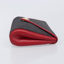 Saint Laurent Clutch Bag Leather Canvas Red Gray gold Auth am12909A-4
