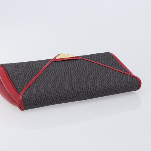 Saint Laurent Clutch Bag Leather Canvas Red Gray gold Auth am12909A