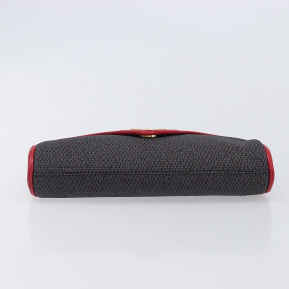 Saint Laurent Clutch Bag Leather Canvas Red Gray gold Auth am12909A