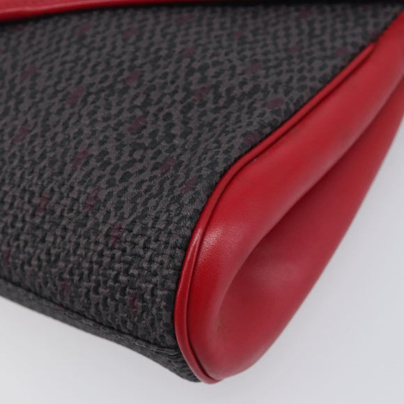 Saint Laurent Clutch Bag Leather Canvas Red Gray gold Auth am12909A