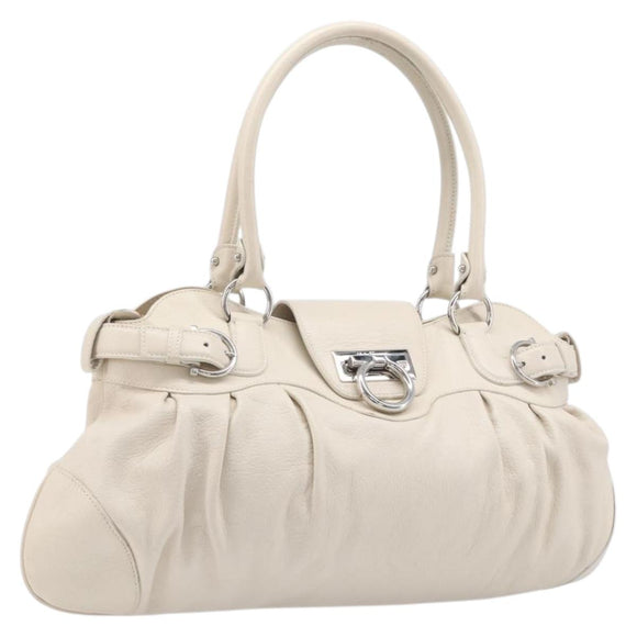 Salvatore Ferragamo Gancini Marissa Hand Bag Leather White Silver Auth am12920V
