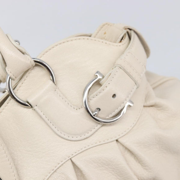 Salvatore Ferragamo Gancini Marissa Hand Bag Leather White Silver Auth am12920V
